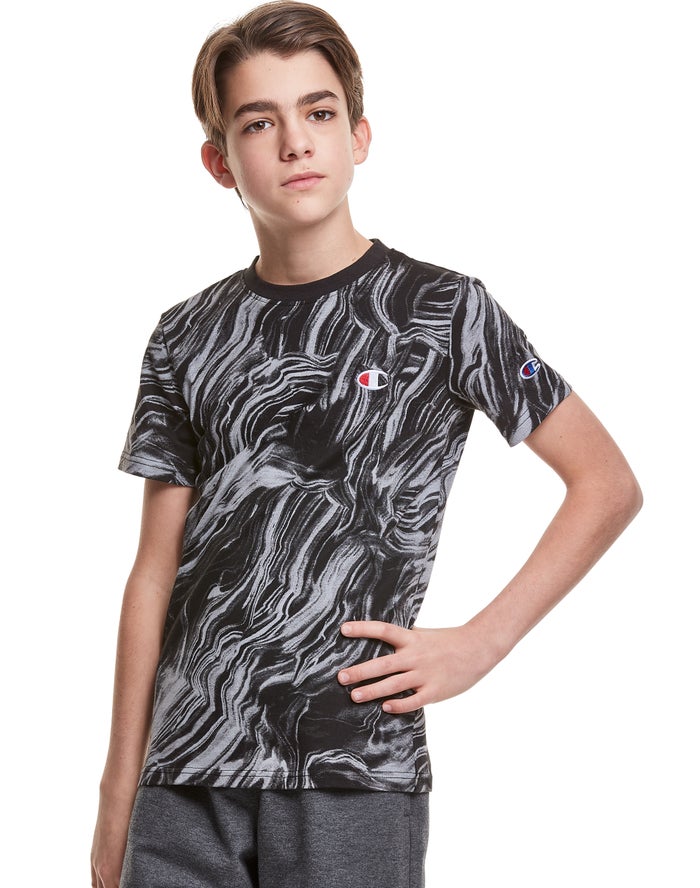 Champion Boys T-Shirt NZ - Marble Dye Print Black ( 3487-TEQSN )